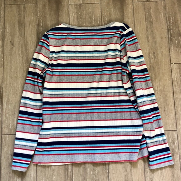 Anthropologie Postmark Stripe Joliette Long Sleeve Ribbed Tee Scoop Neck Large - Picture 3 of 6